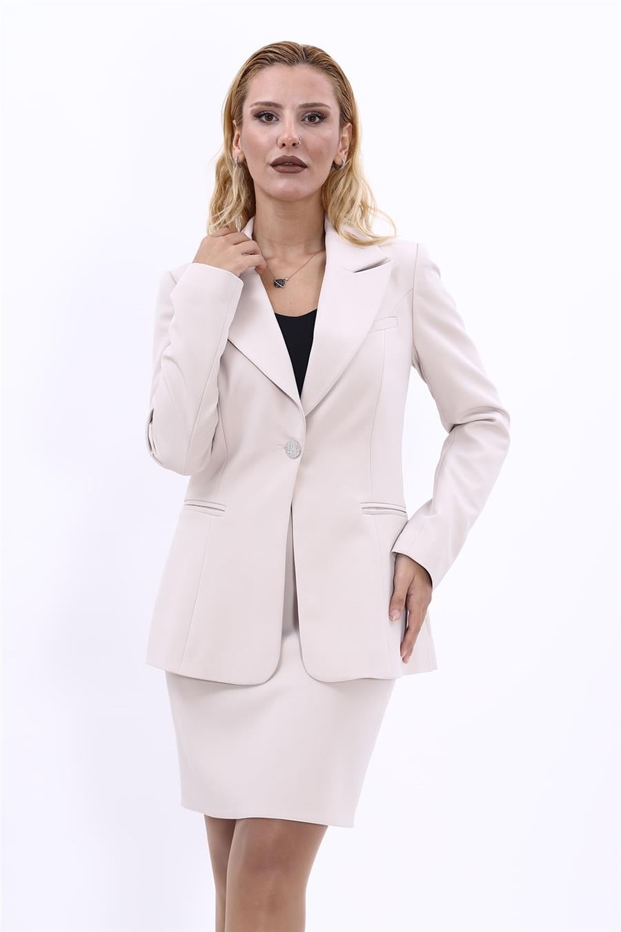  Yakalı Klasik Ceket-Bej