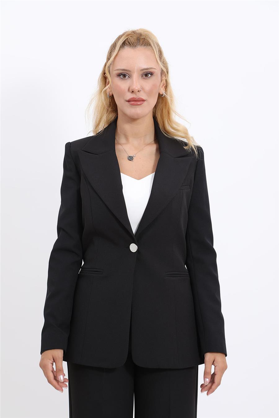  Yakalı Klasik Ceket-Siyah