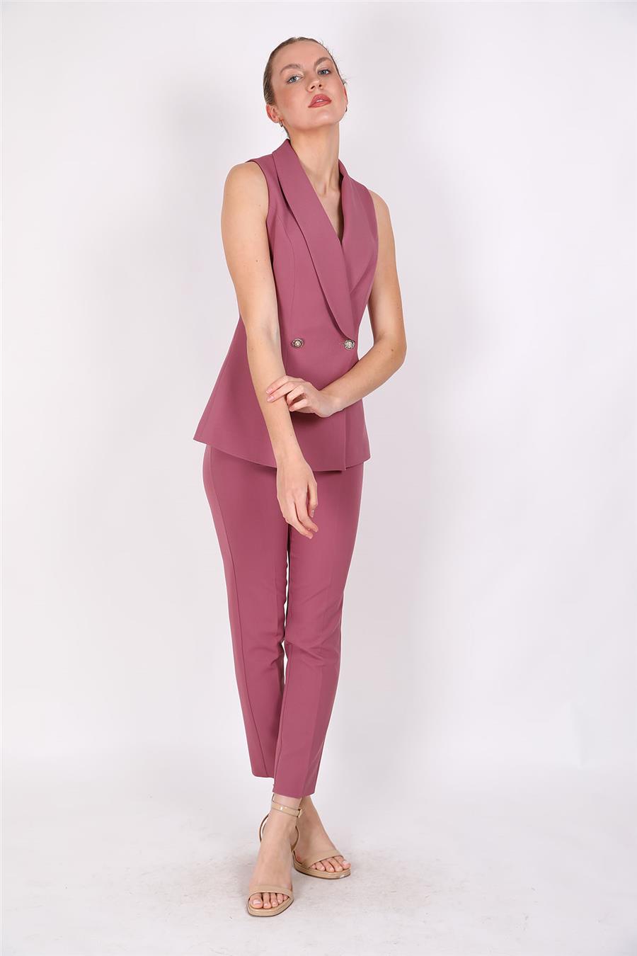 Abiye Yelek & Boru Paça Pantolon Takım-Rose - 1520510