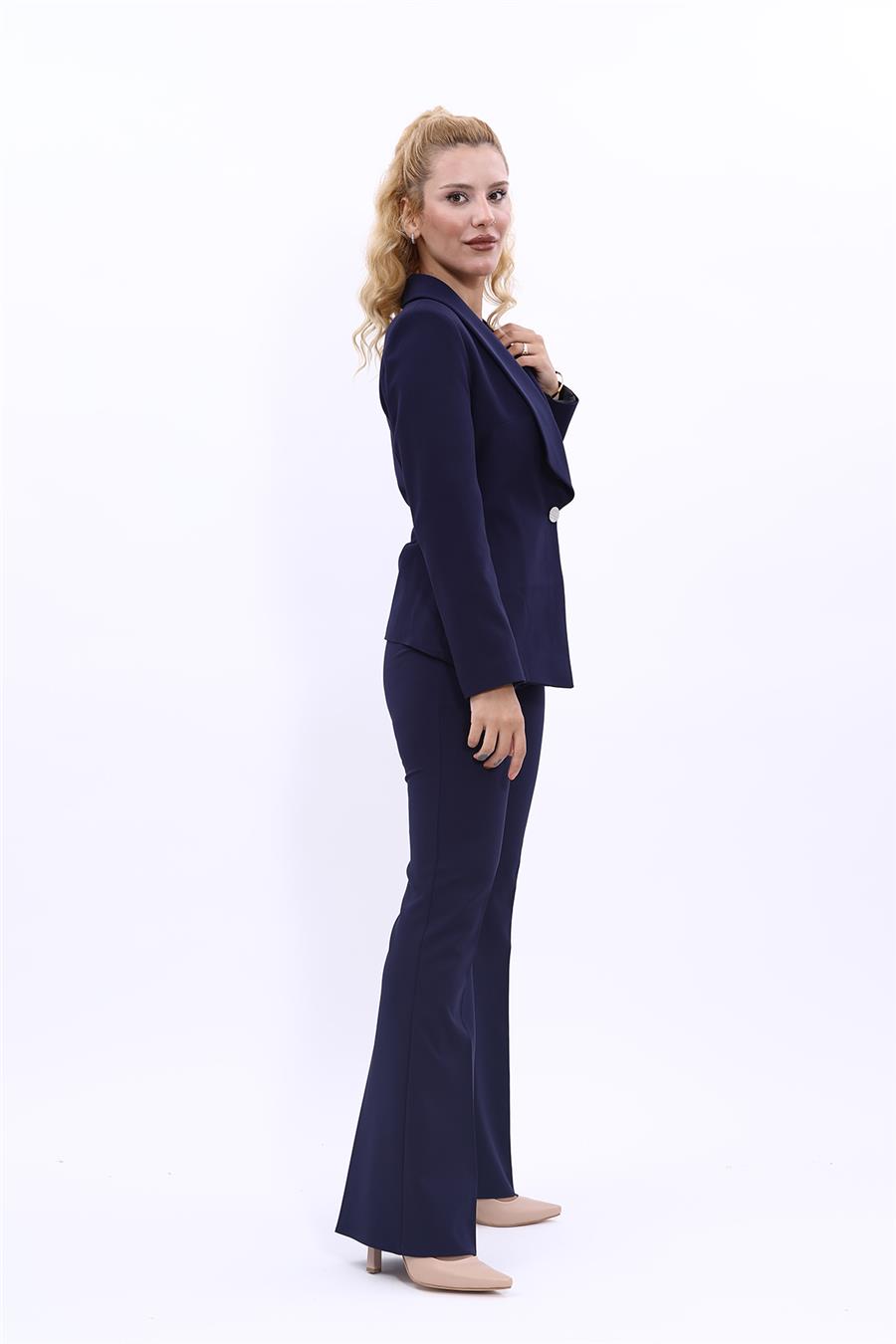Amerikan Yaka Klasik Ceket & İspanyol Paça Pantolon-Lacivert - 1029530