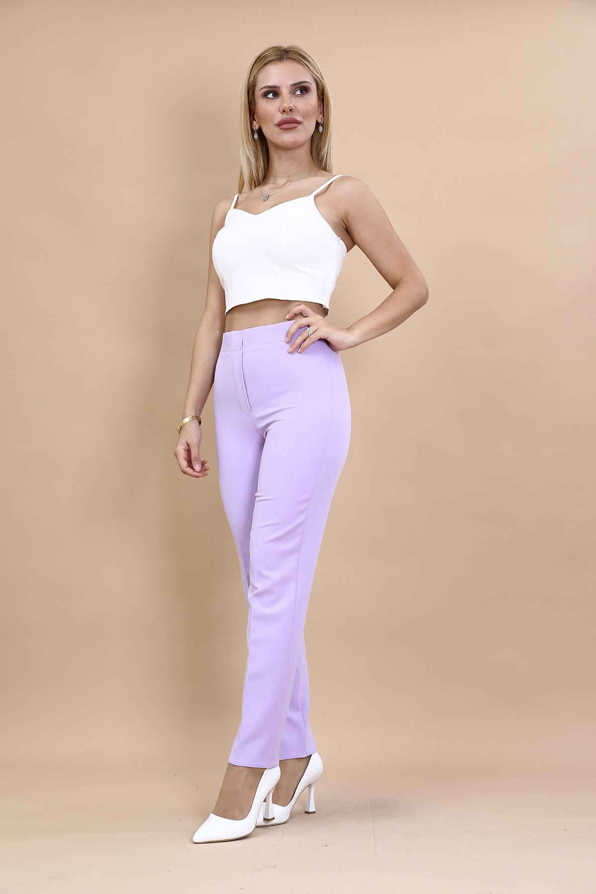 Lastikli Dar Paça Pantolon-Menekşe - 5014100