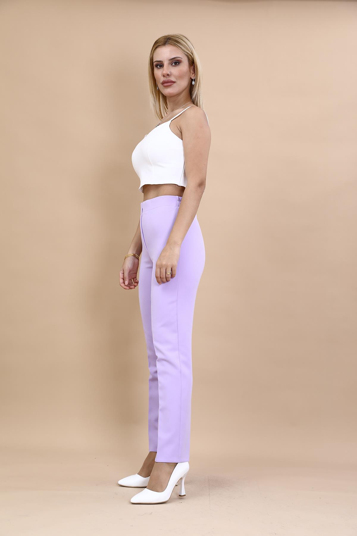 Lastikli Dar Paça Pantolon-Menekşe - 5014100