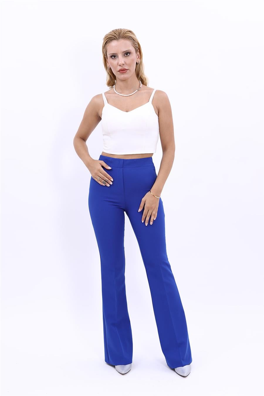 Beli Lastikli Rahat İspanyol Paça Kadın Pantolon-Saks