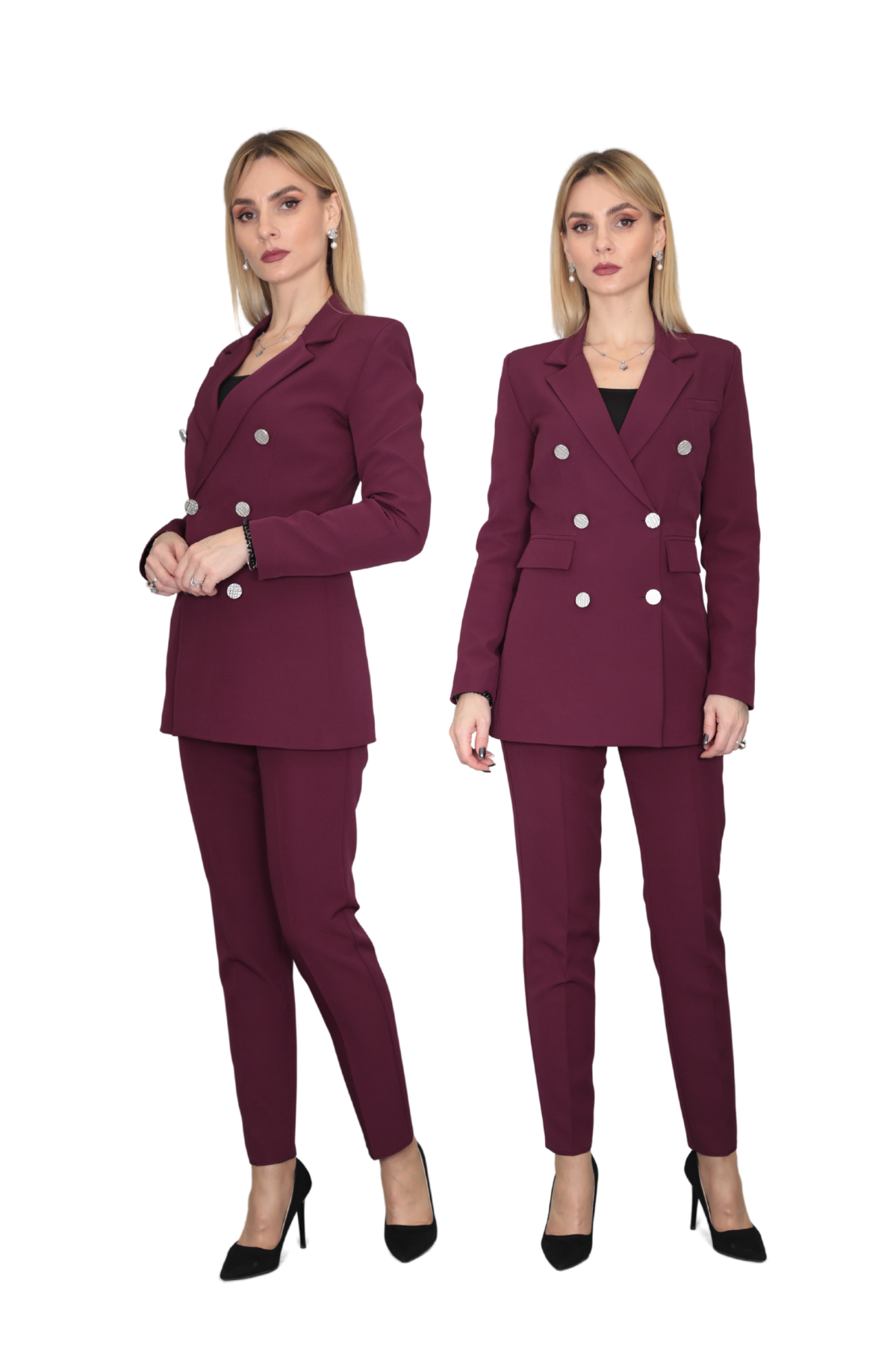 Erkek Yaka Kuruvaze Blazer Ceket & Dar Paça Pantolon-Mürdüm