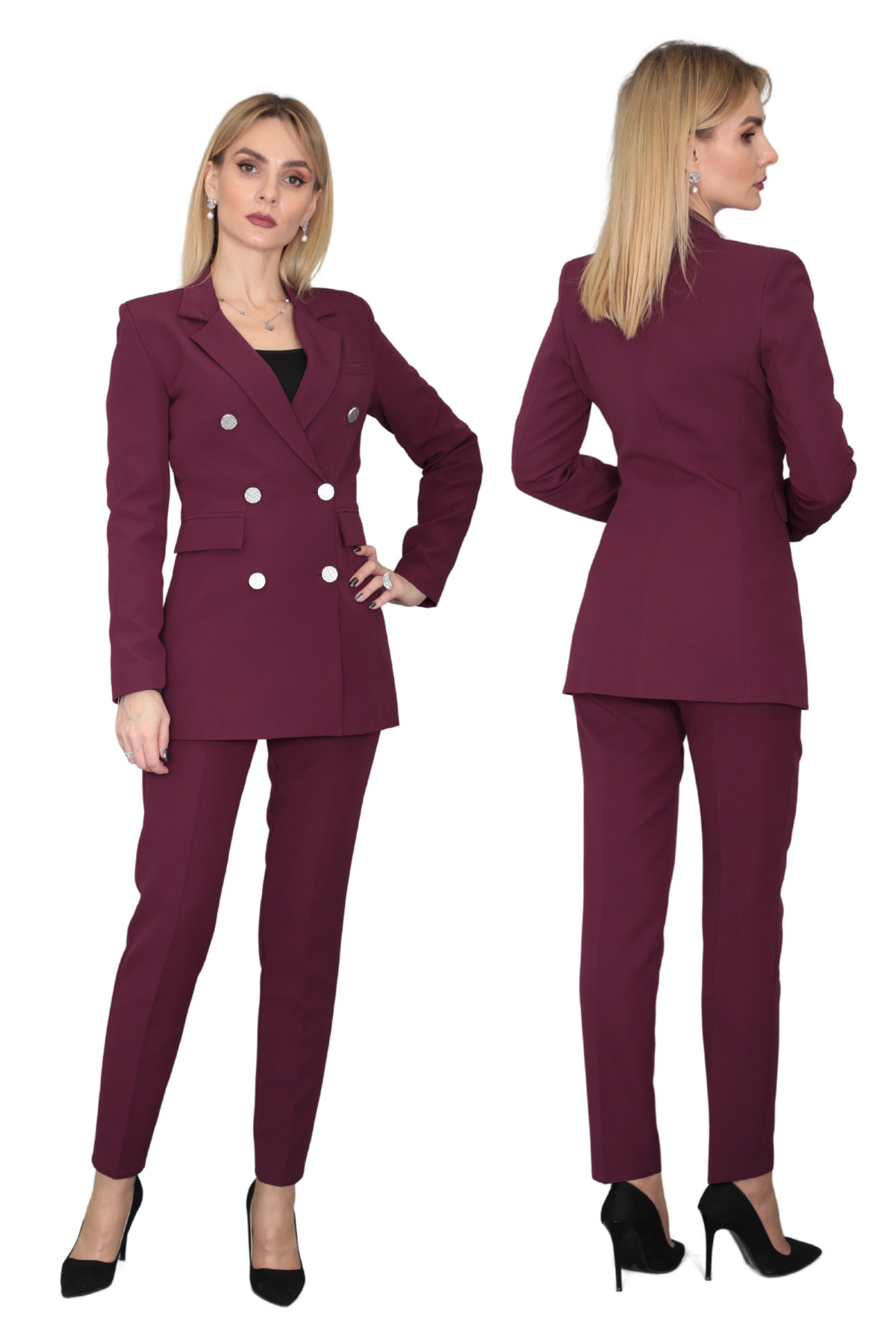 Erkek Yaka Kruvaze Blazer Ceket-Mürdüm - 1034100
