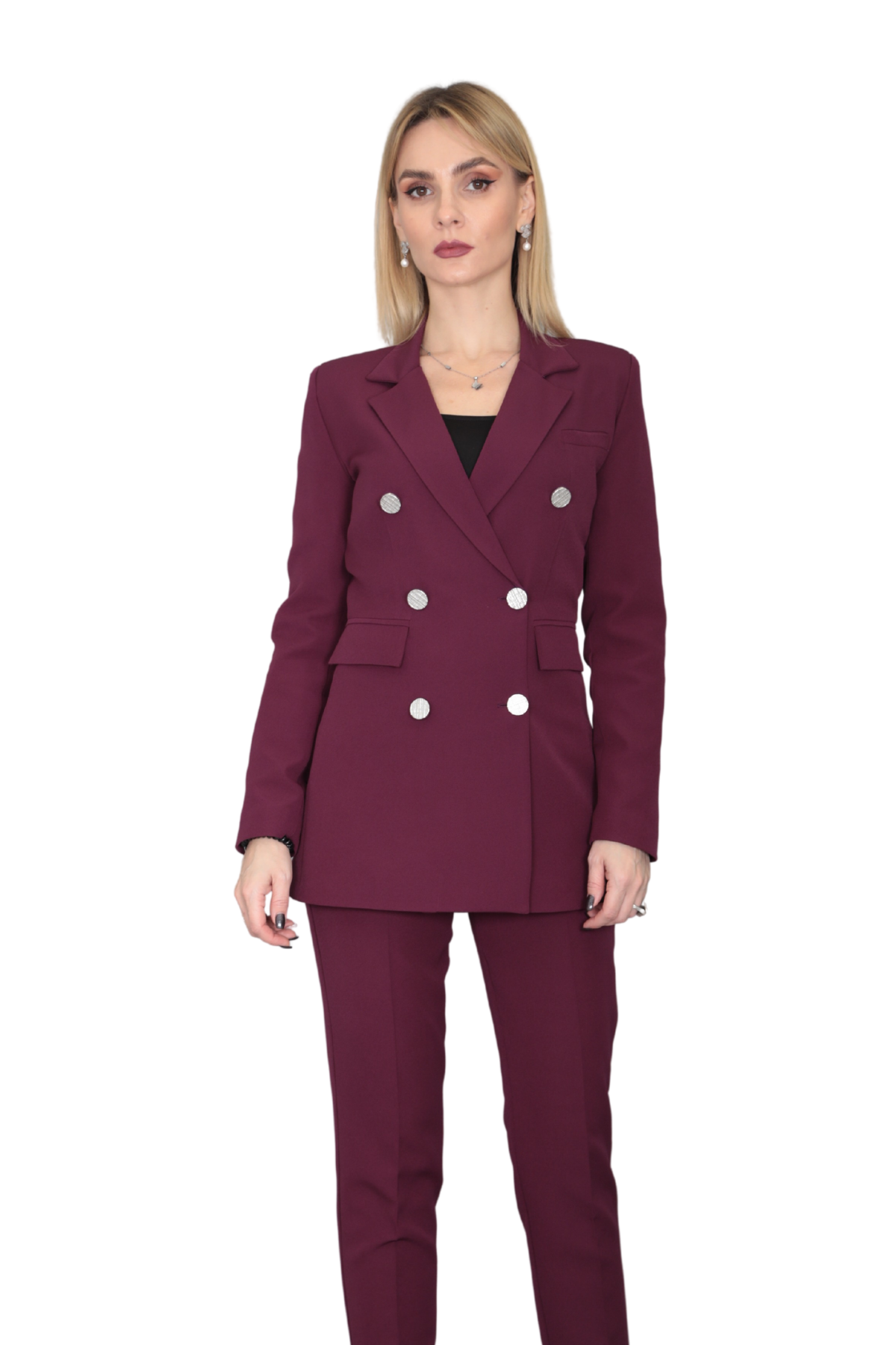 Erkek Yaka Kruvaze Blazer Ceket-Mürdüm - 1034100