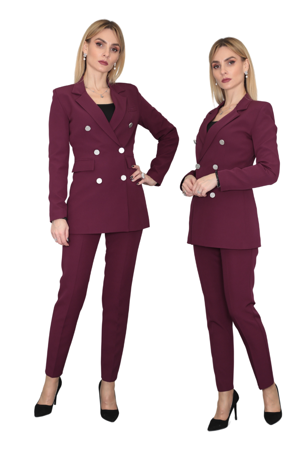 Erkek Yaka Kruvaze Blazer Ceket-Mürdüm - 1034100