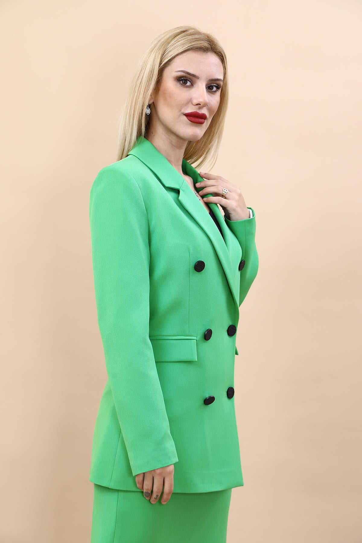 Erkek Yaka Kuruvaze Blazer Ceket-Yeşil