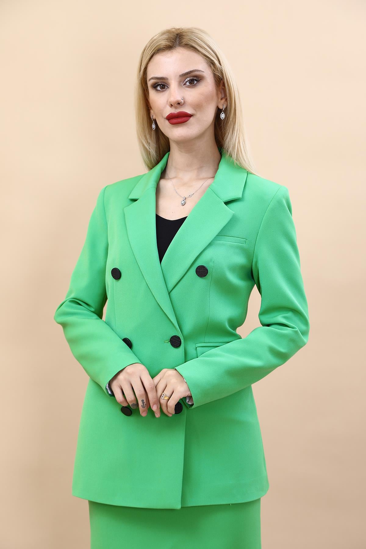 Erkek Yaka Kuruvaze Blazer Ceket-Yeşil