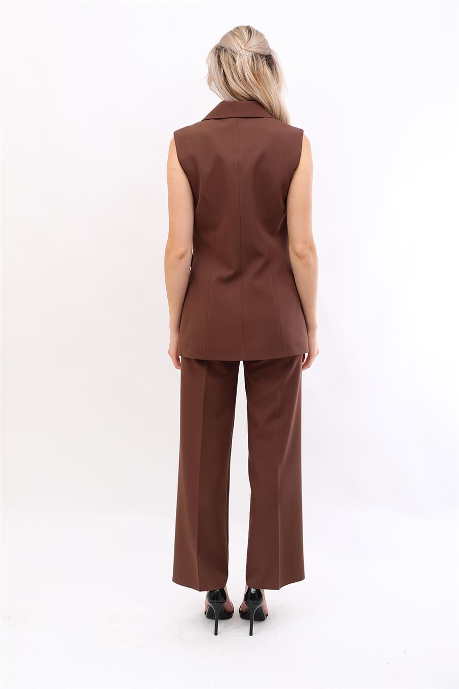 Blazer  Yelek & Bol Paça Pantolon-Kestane - 1523520