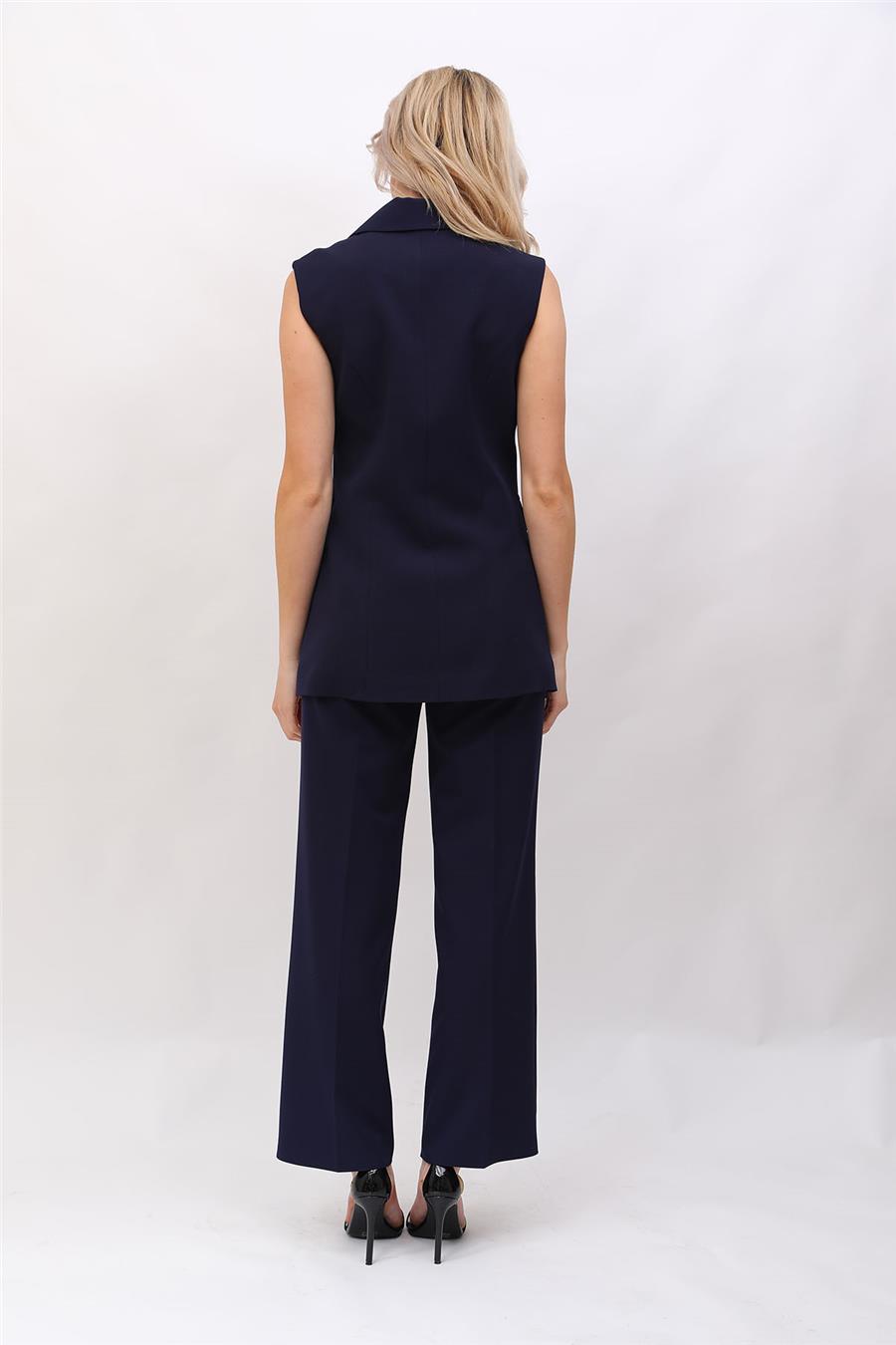 Blazer  Yelek & Bol Paça Pantolon-Lacivert - 1523520
