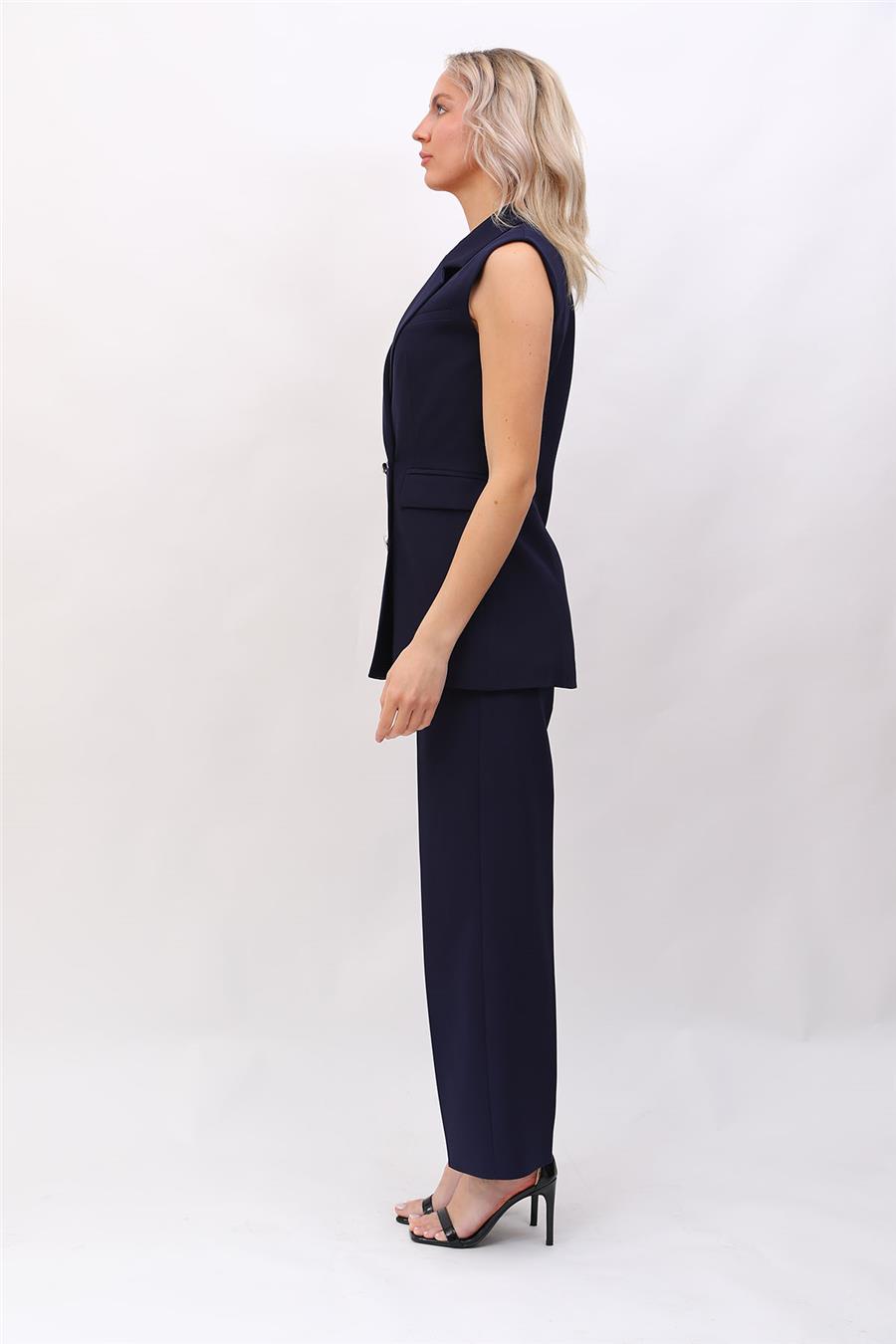 Blazer  Yelek & Bol Paça Pantolon-Lacivert - 1523520