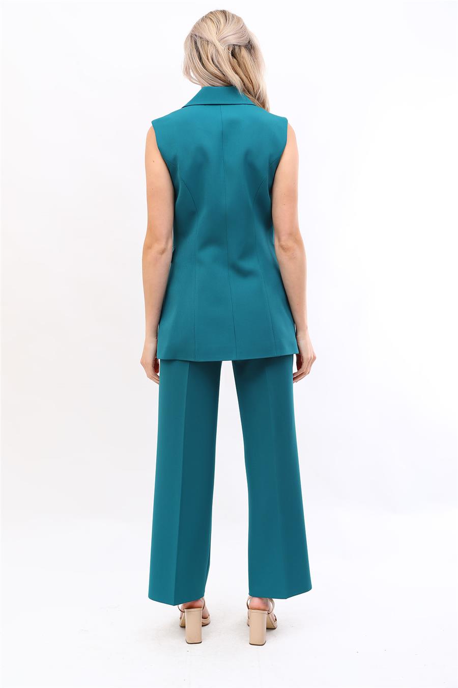 Blazer  Yelek & Bol Paça Pantolon-Petrol - 1523520