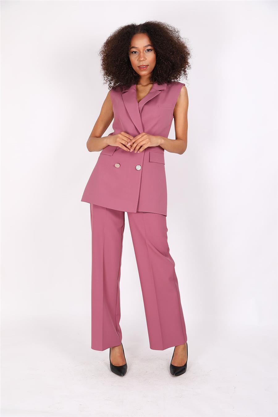 Blazer  Yelek & Bol Paça Pantolon-Rose - 1523520