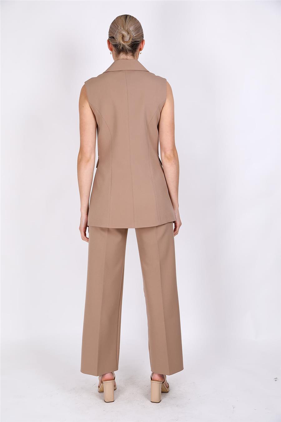Blazer  Yelek & Bol Paça Pantolon-Taş - 1523520