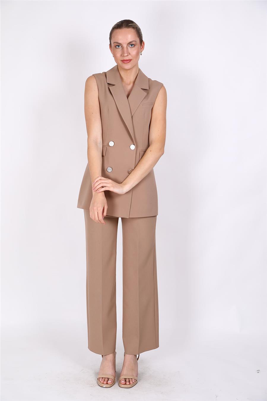 Blazer  Yelek & Bol Paça Pantolon-Taş - 1523520