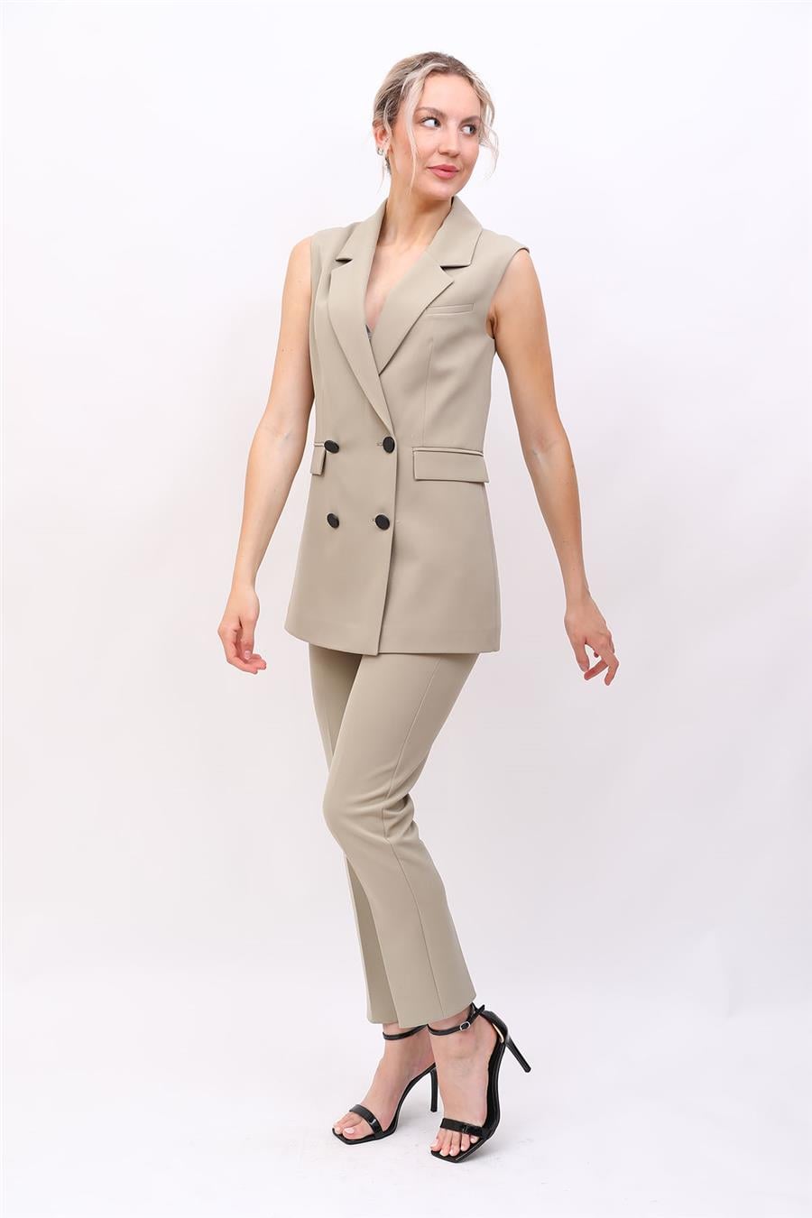 Blazer  Yelek & Boru Paça Pantolon-Bambu