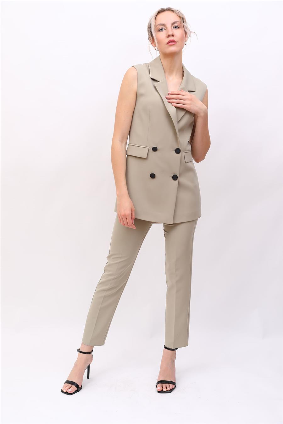 Blazer  Yelek & Boru Paça Pantolon-Bambu