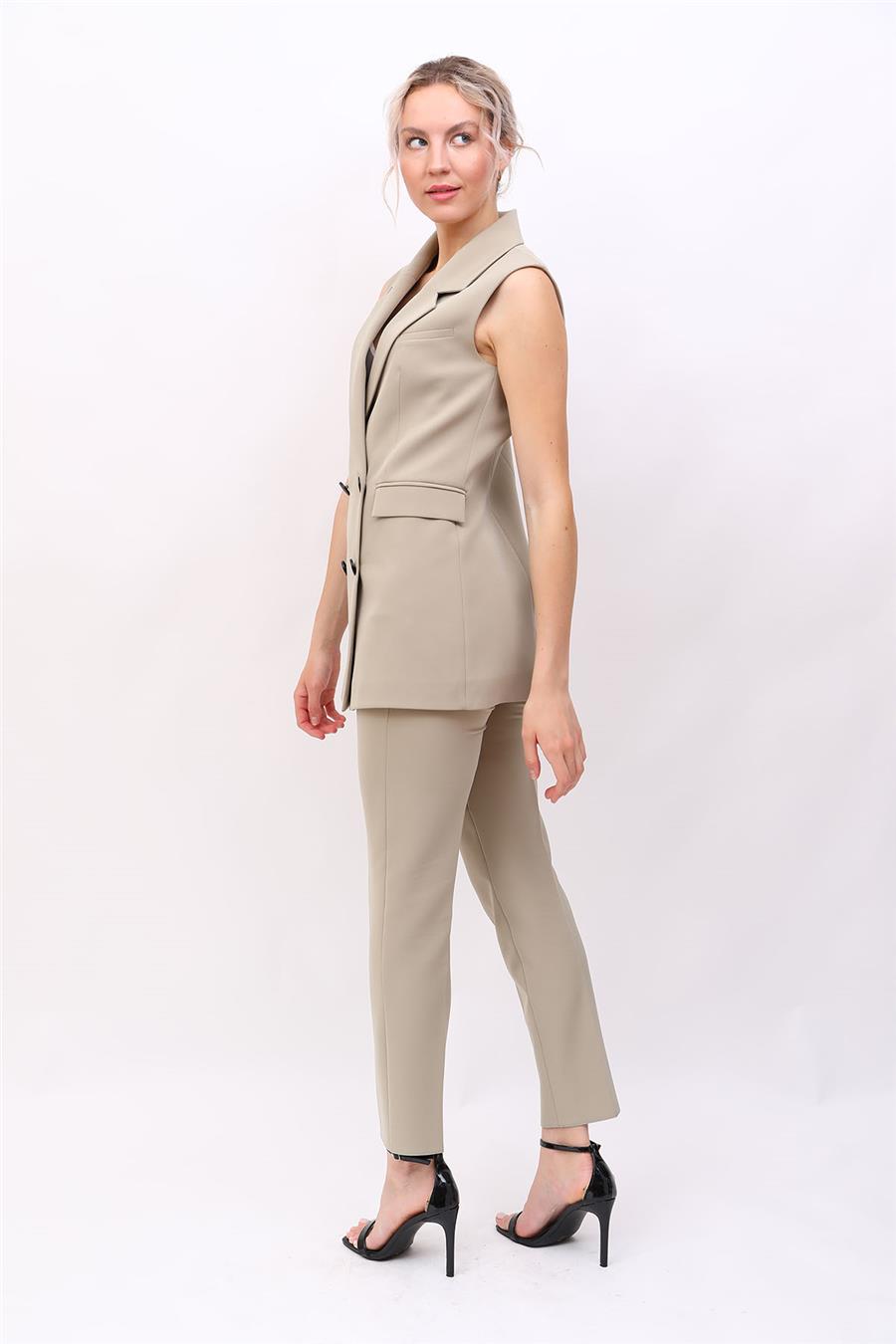 Blazer  Yelek & Boru Paça Pantolon-Bambu