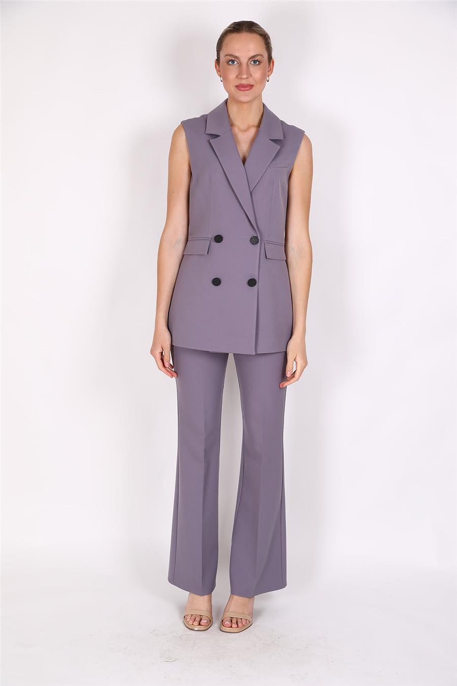 Blazer  Yelek & İspanyol Paça Pantolon-Antrasit - 1523530