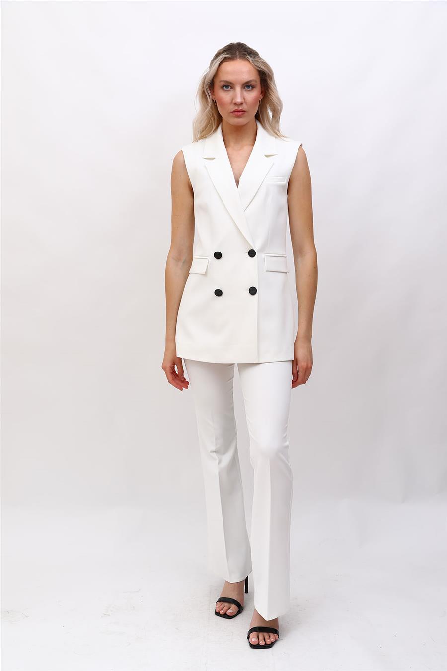 Blazer  Yelek & İspanyol Paça Pantolon-Beyaz - 1523530
