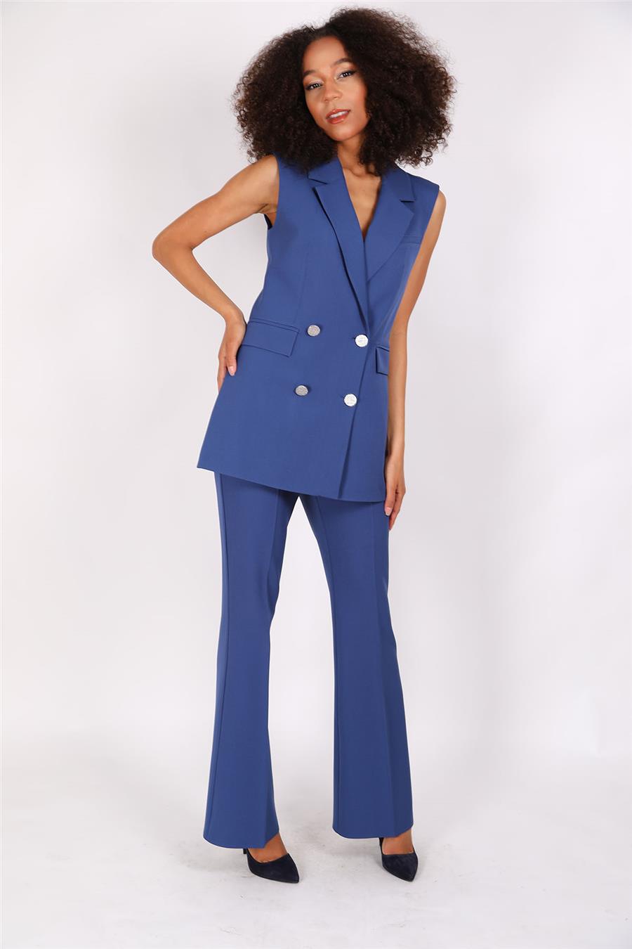 Blazer  Yelek & İspanyol Paça Pantolon-İndigo - 1523530