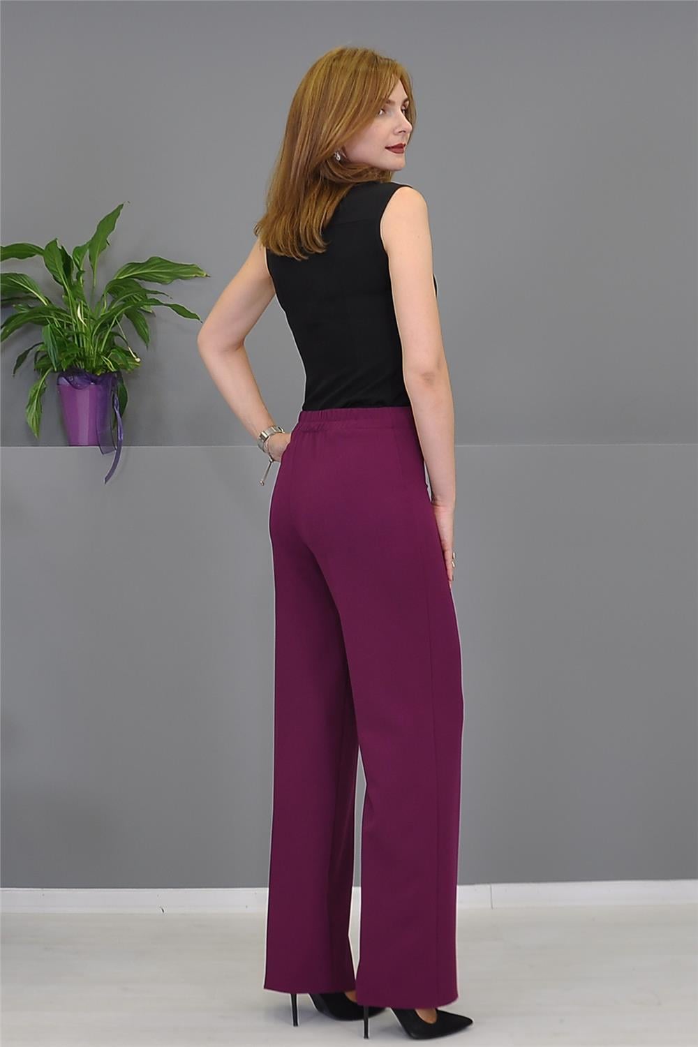 Bol Paça Pantolon-Mürdüm