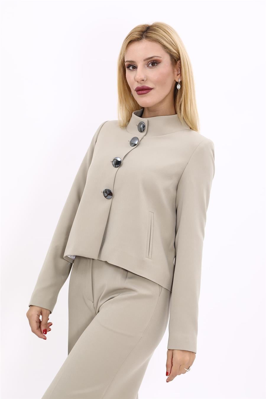 Boydan Düğmeli Mini Ceket-Bambu
