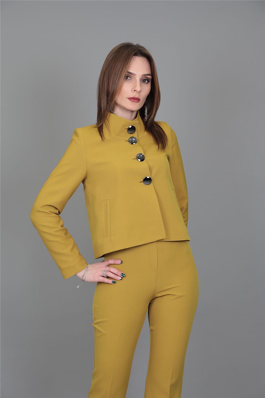 Boydan Düğmeli Mini Ceket-Fıstık
