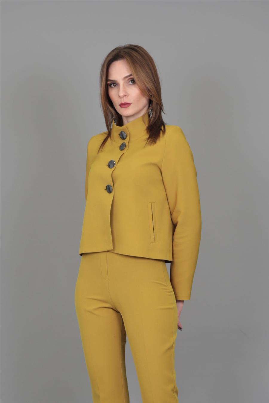 Boydan Düğmeli Mini Ceket-Fıstık