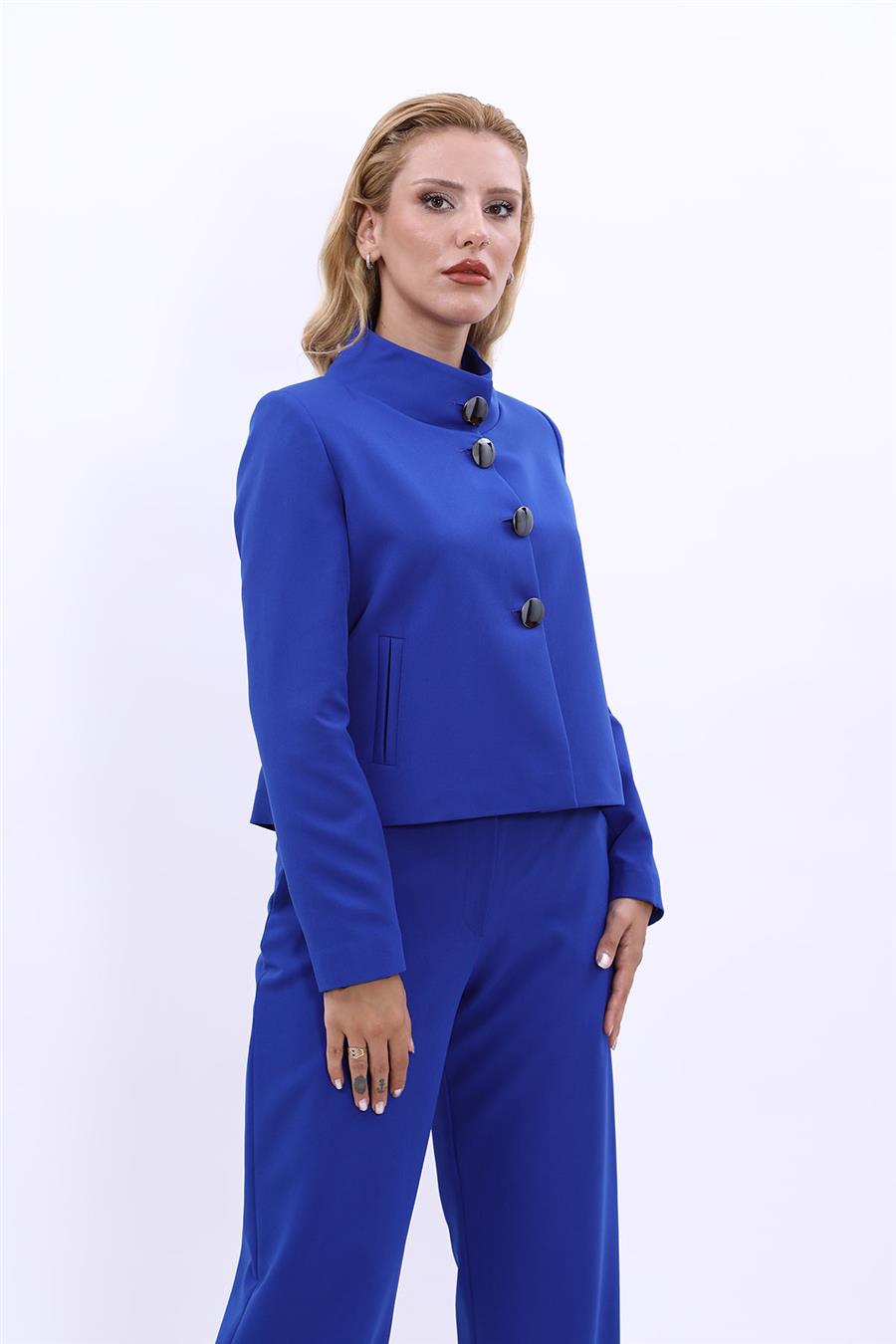Boydan Düğmeli Mini Ceket-Saks