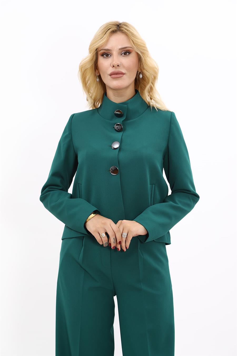 Boydan Düğmeli Mini Ceket-Zümrüt - 1010100