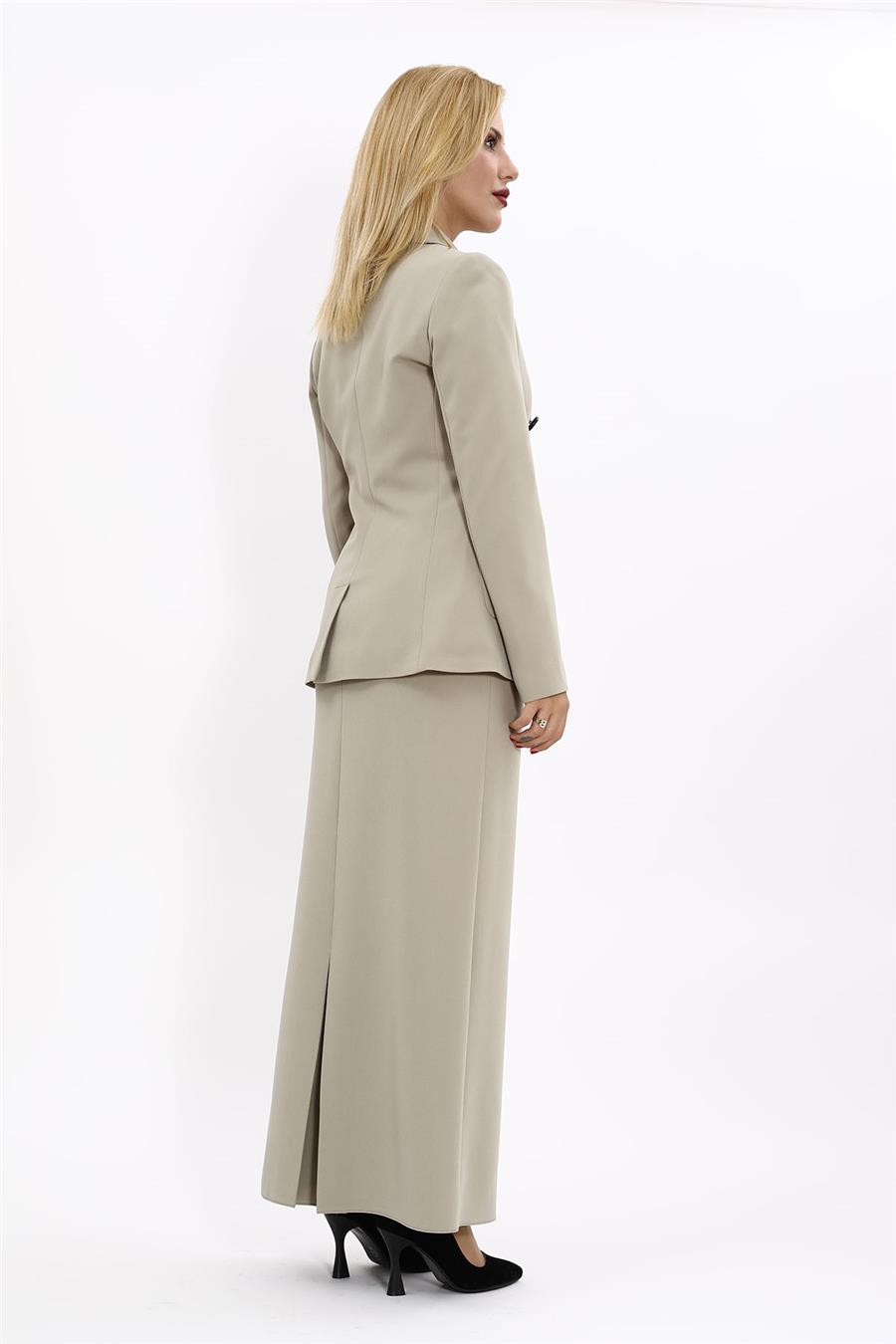 Cepli Şık Blazer Ceket & Uzun Kalem Etek Kadın Takım Elbise-Bambu