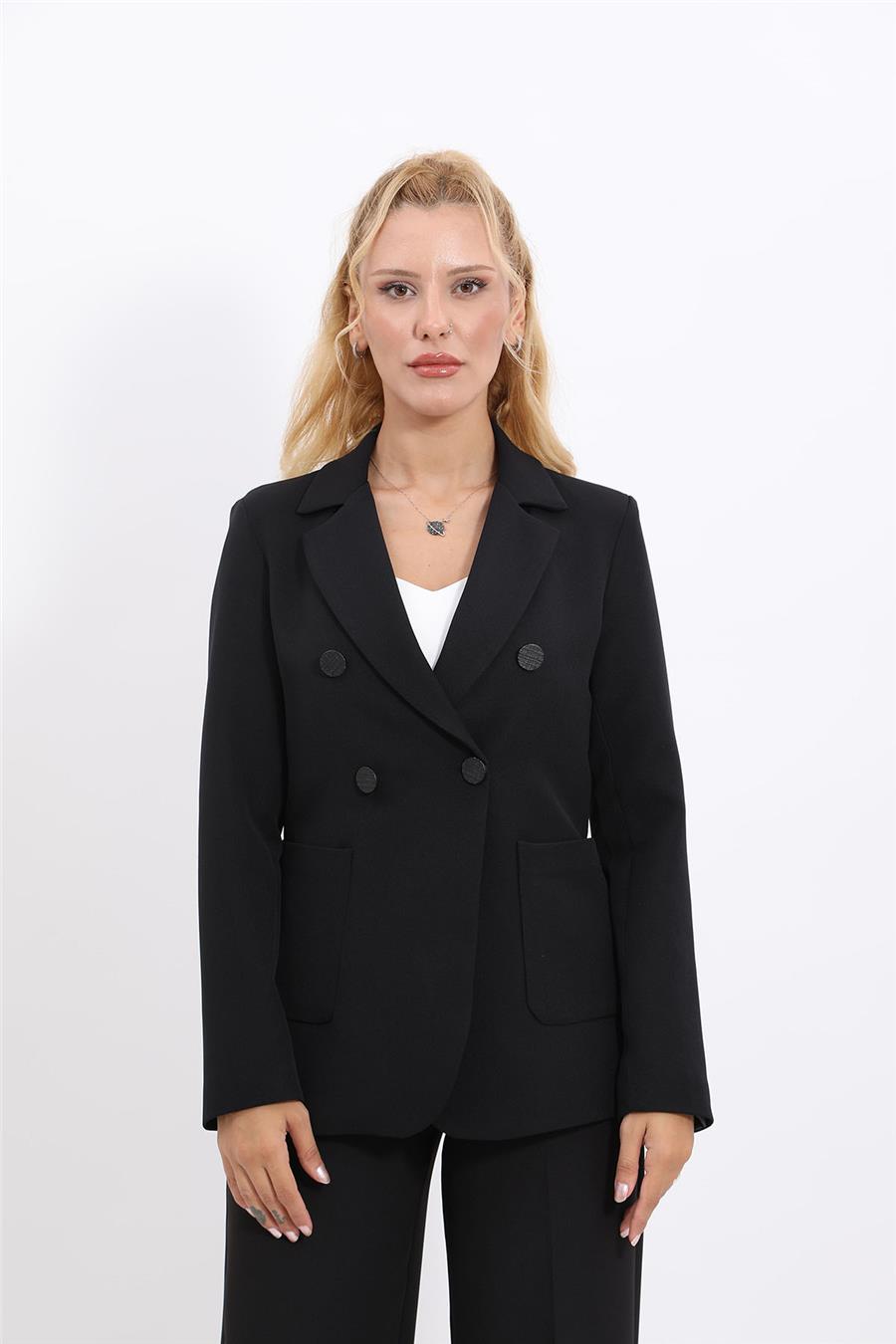Cepli Şık Blazer Kadın Ceket-Siyah