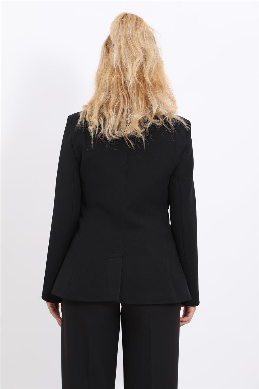 Cepli Şık Blazer Kadın Ceket-Siyah