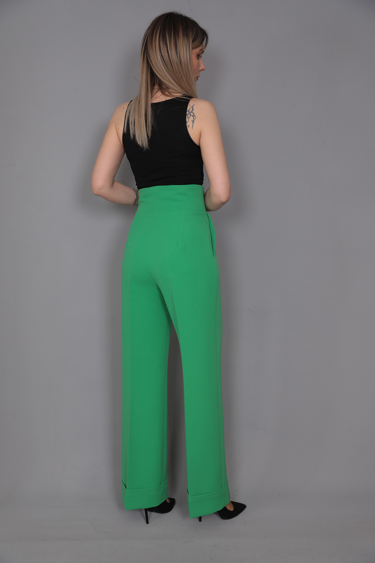 Duble Paça Yüksek Bel Pantolon-Yeşil - 5029100