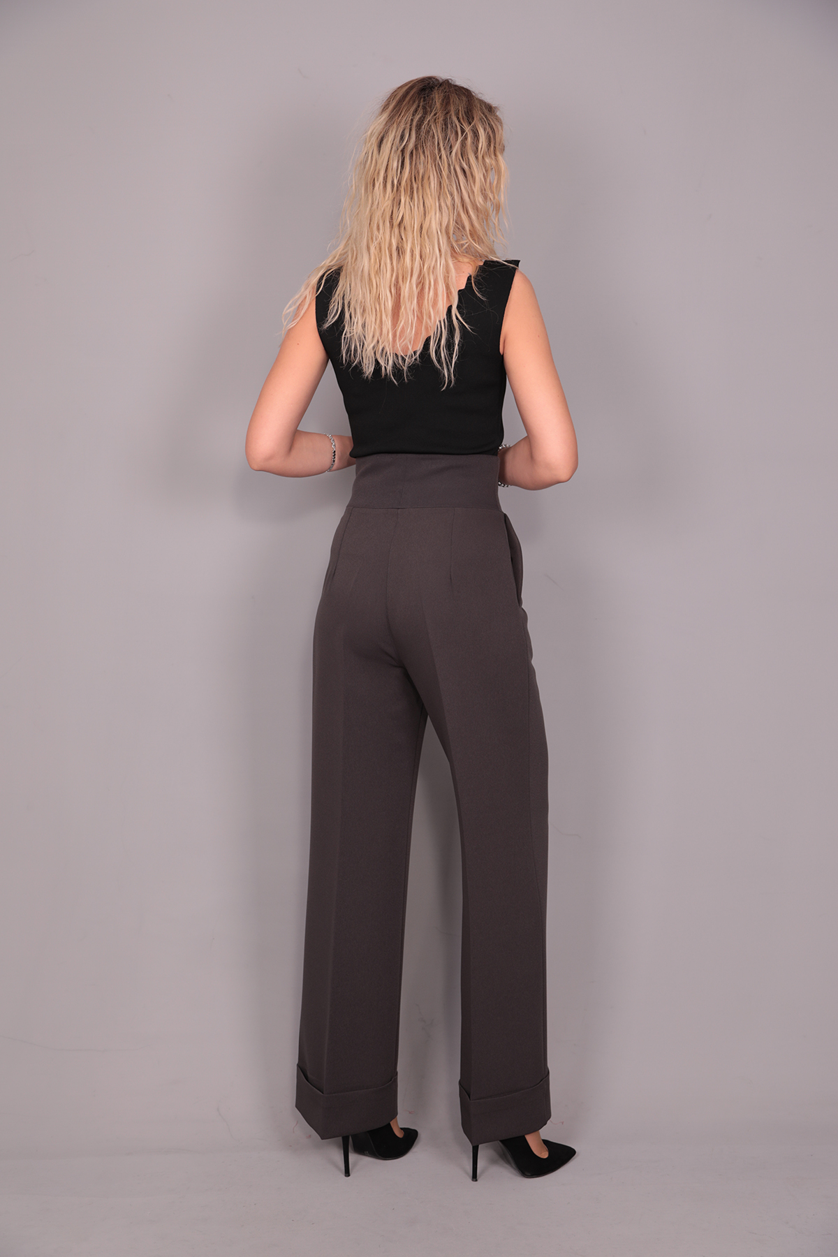 Duble Paça Yüksek Bel Pantolon-Füme - 5029100