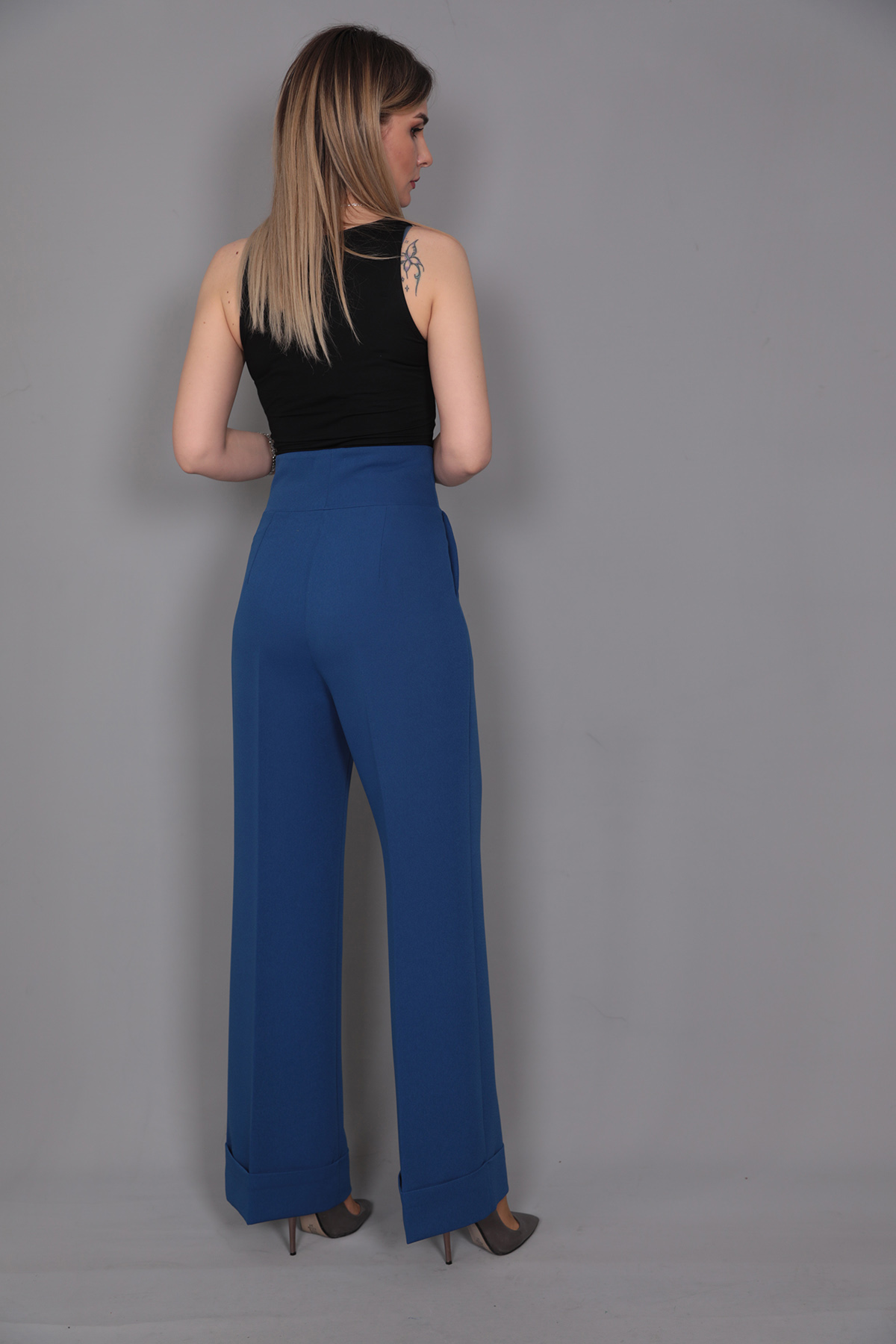 Duble Paça Yüksek Bel Pantolon-İndigo - 5029100