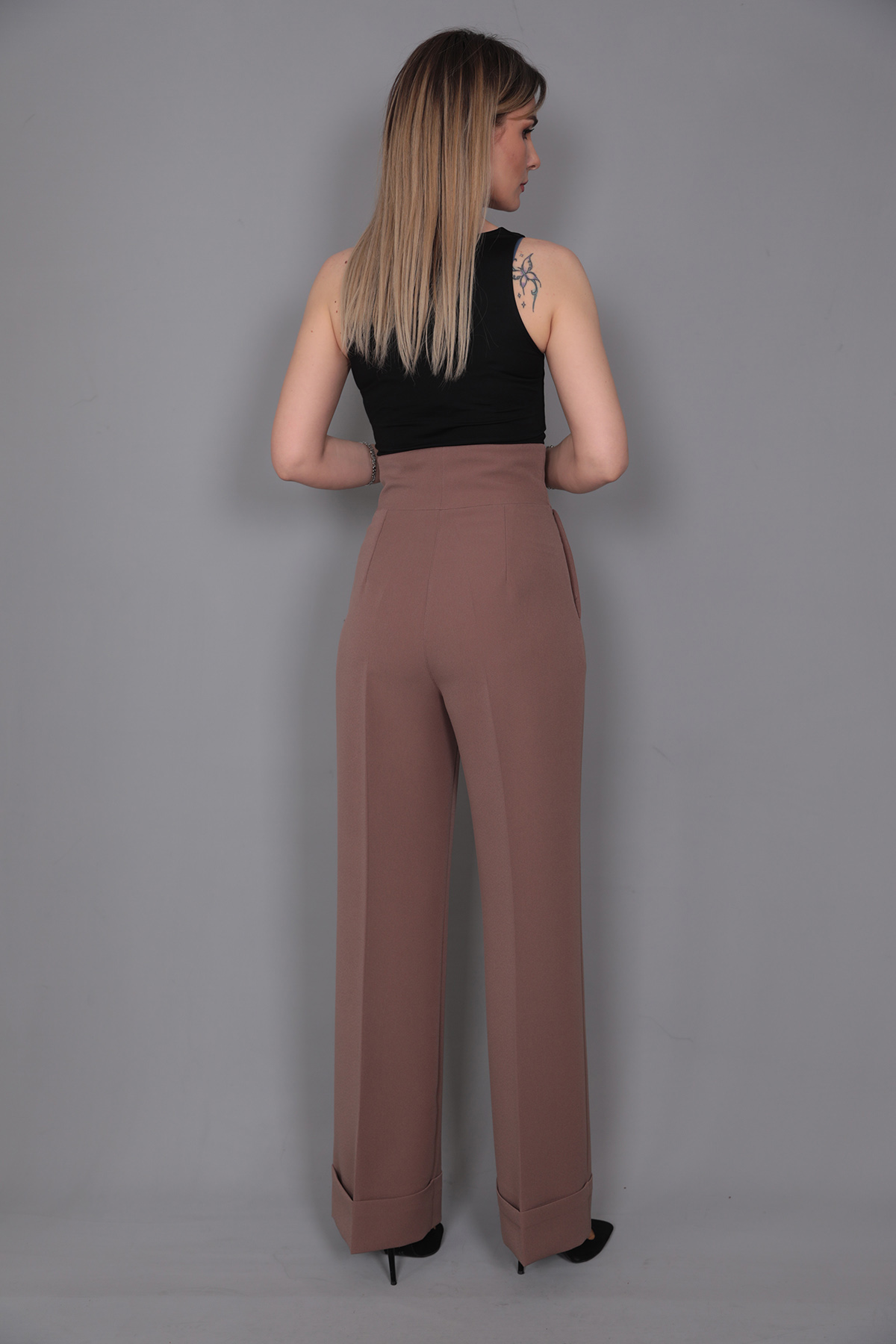 Duble Paça Yüksek Bel Pantolon-Kahve - 5029100