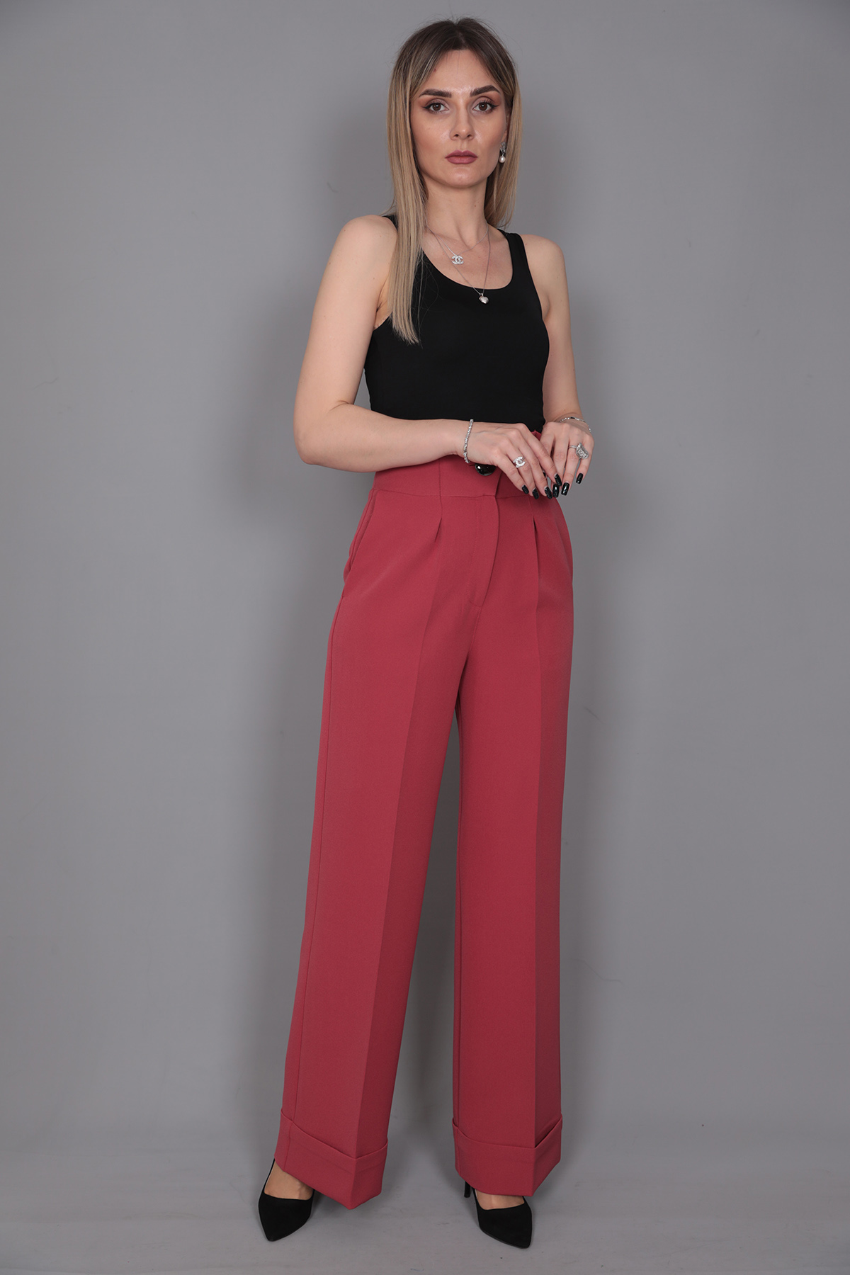 Duble Paça Yüksek Bel Pantolon-Kiremit - 5029100