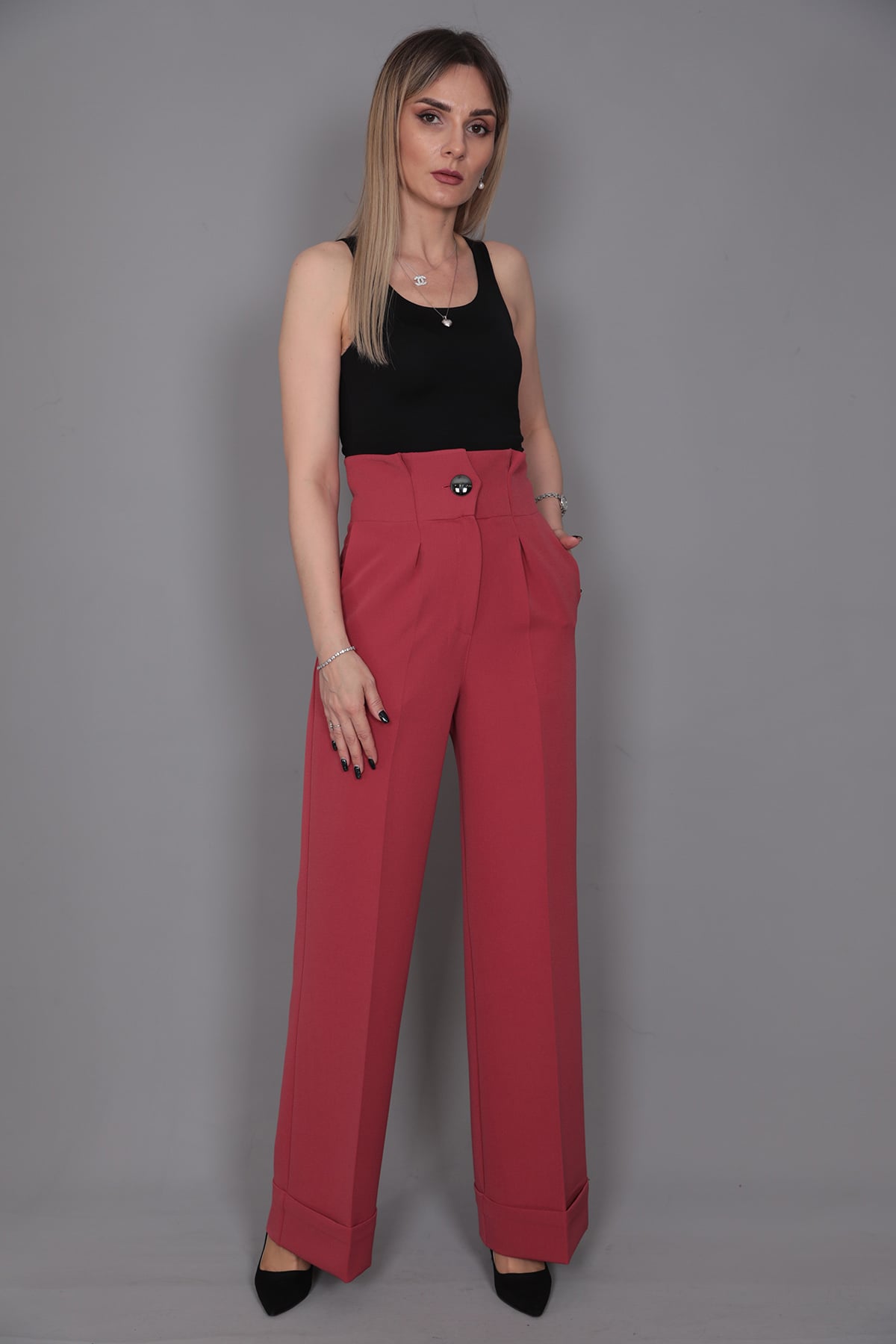 Duble Paça Yüksek Bel Pantolon-Kiremit - 5029100