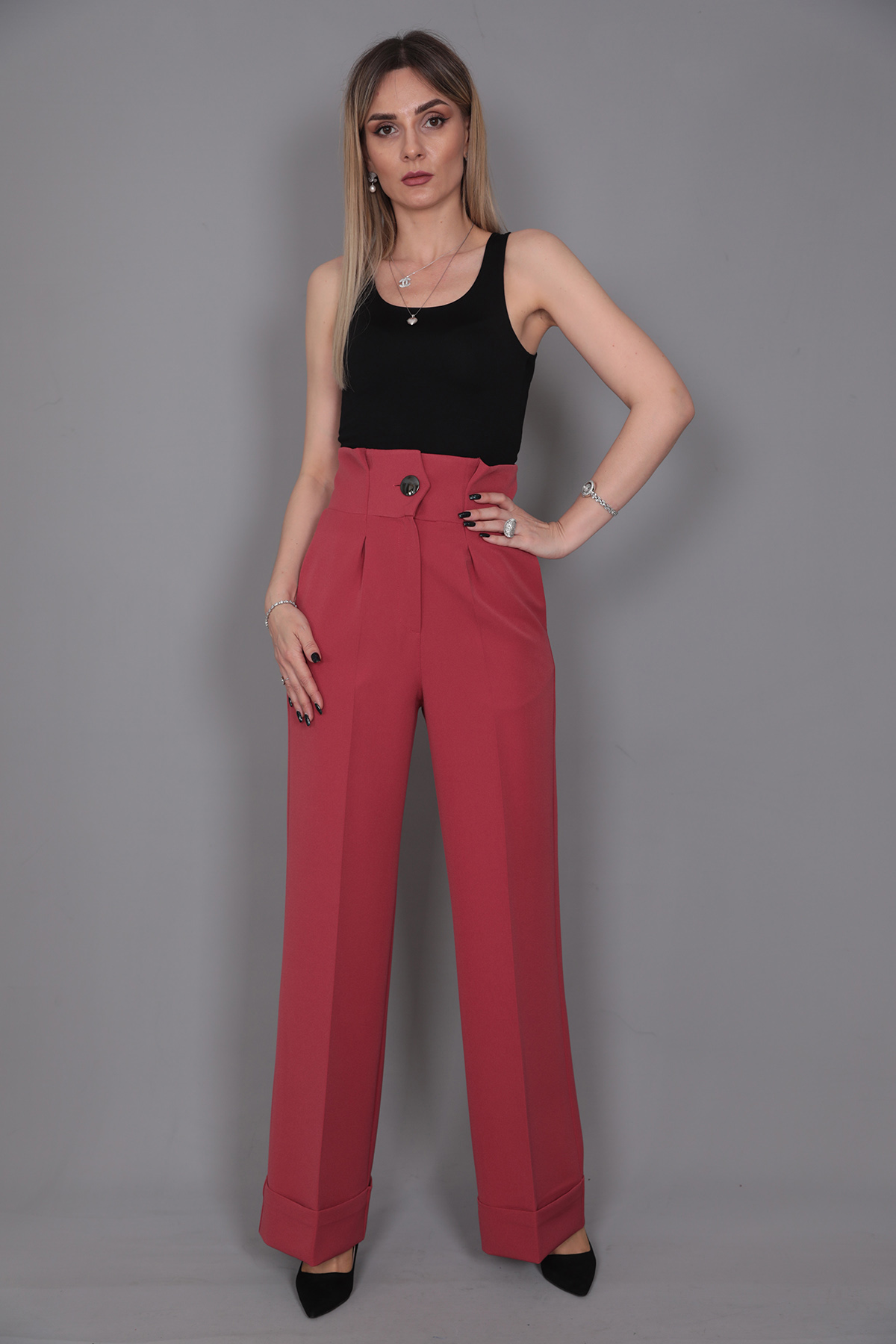Duble Paça Yüksek Bel Pantolon-Kiremit - 5029100