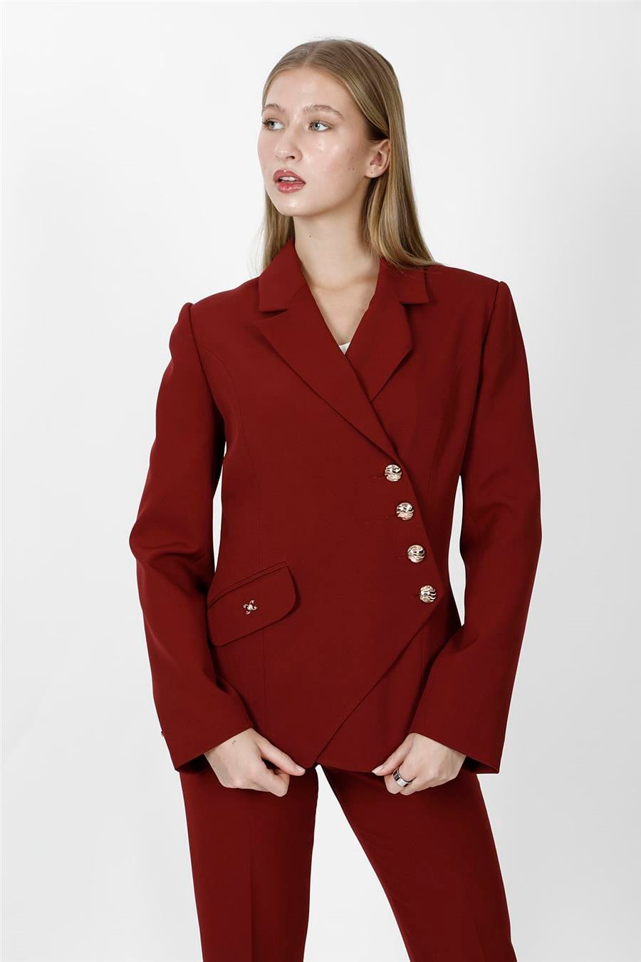 Erkek Yaka Asimetrik Ceket-Bordo