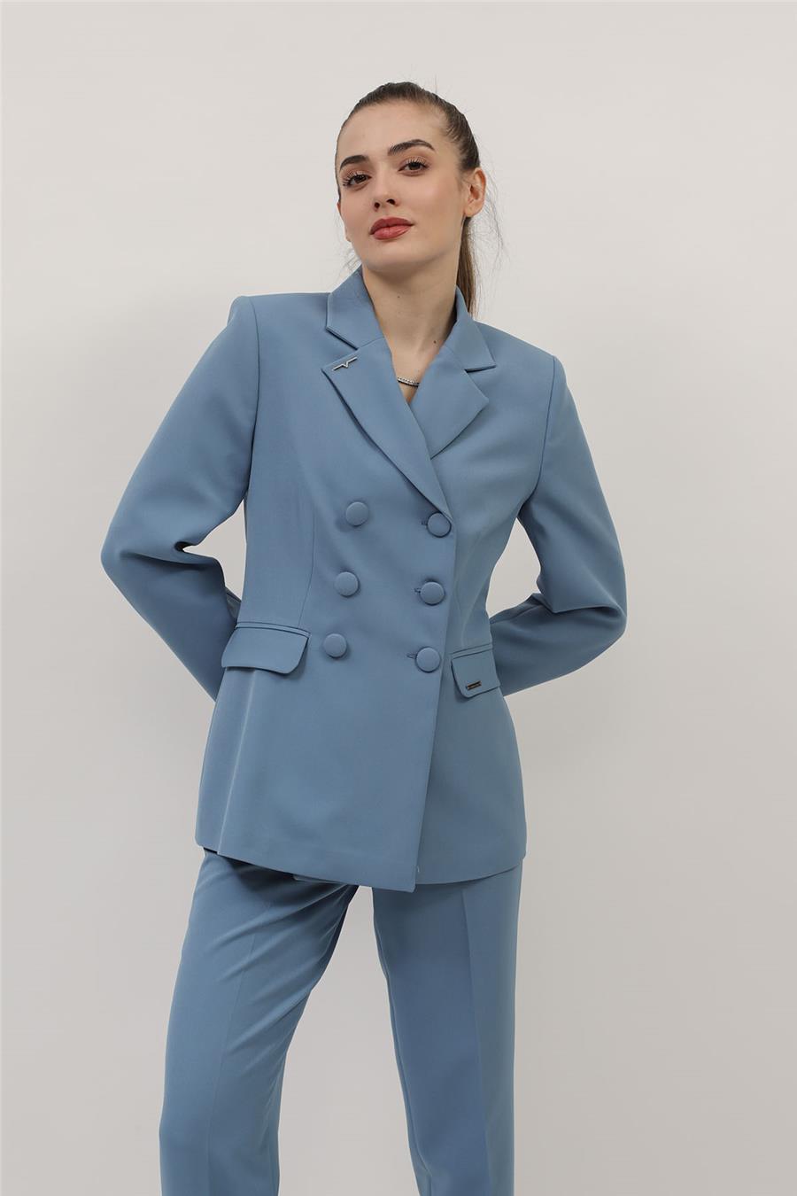 Erkek Yaka Blazer Ceket-Deniz
