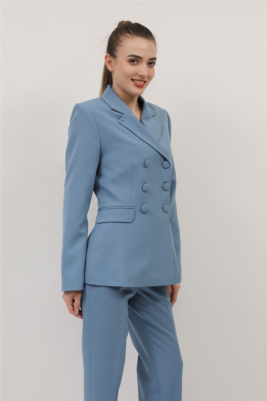 Erkek Yaka Blazer Ceket-Deniz