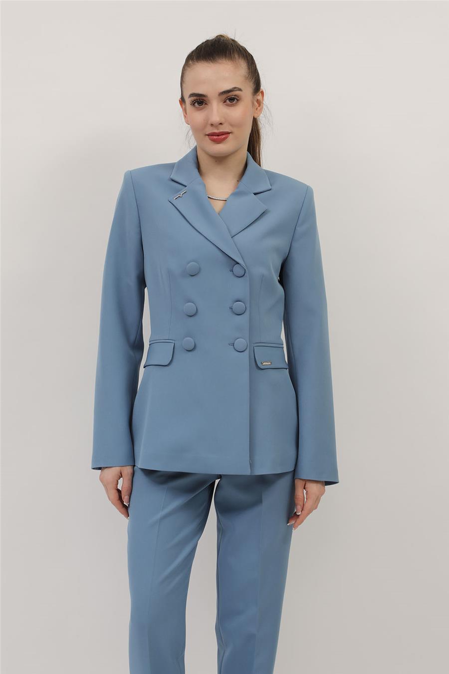 Erkek Yaka Blazer Ceket-Deniz