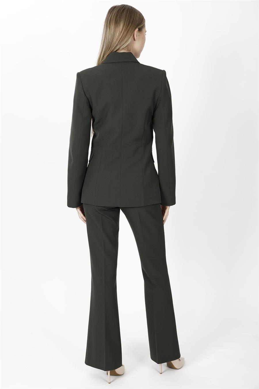 Erkek Yaka Blazer Ceket & Kemerli İspanyol Paça Pantolon-Haki
