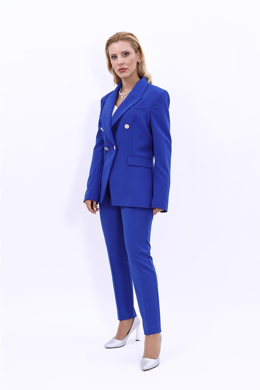 Erkek Yaka  Çapraz Ceket & Dar Paça Pantolon-Saks - 1047510