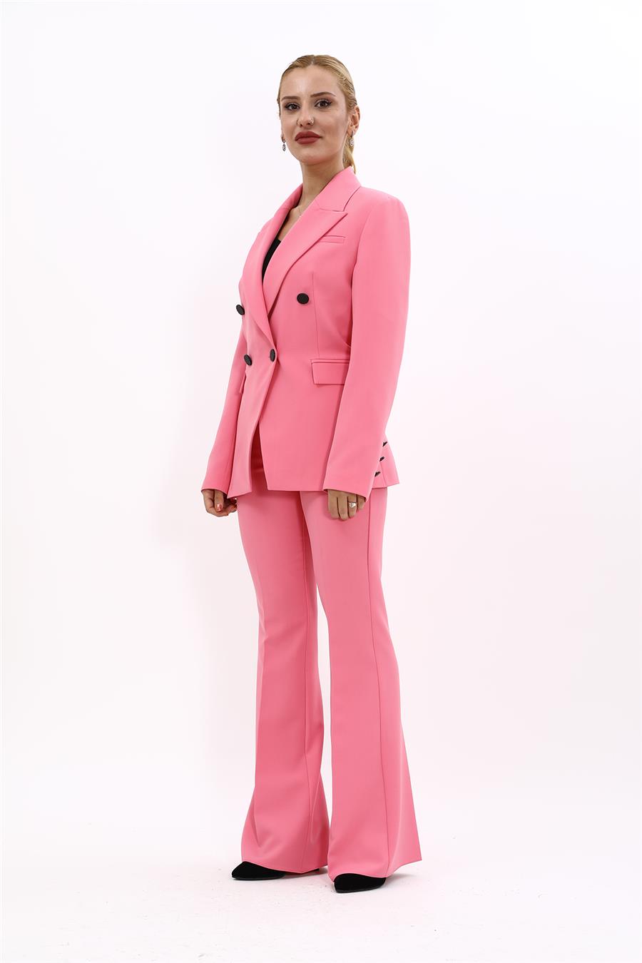 Erkek Yaka Çapraz Ceket & İspanyol Paça Pantolon-Pembe - 1047530