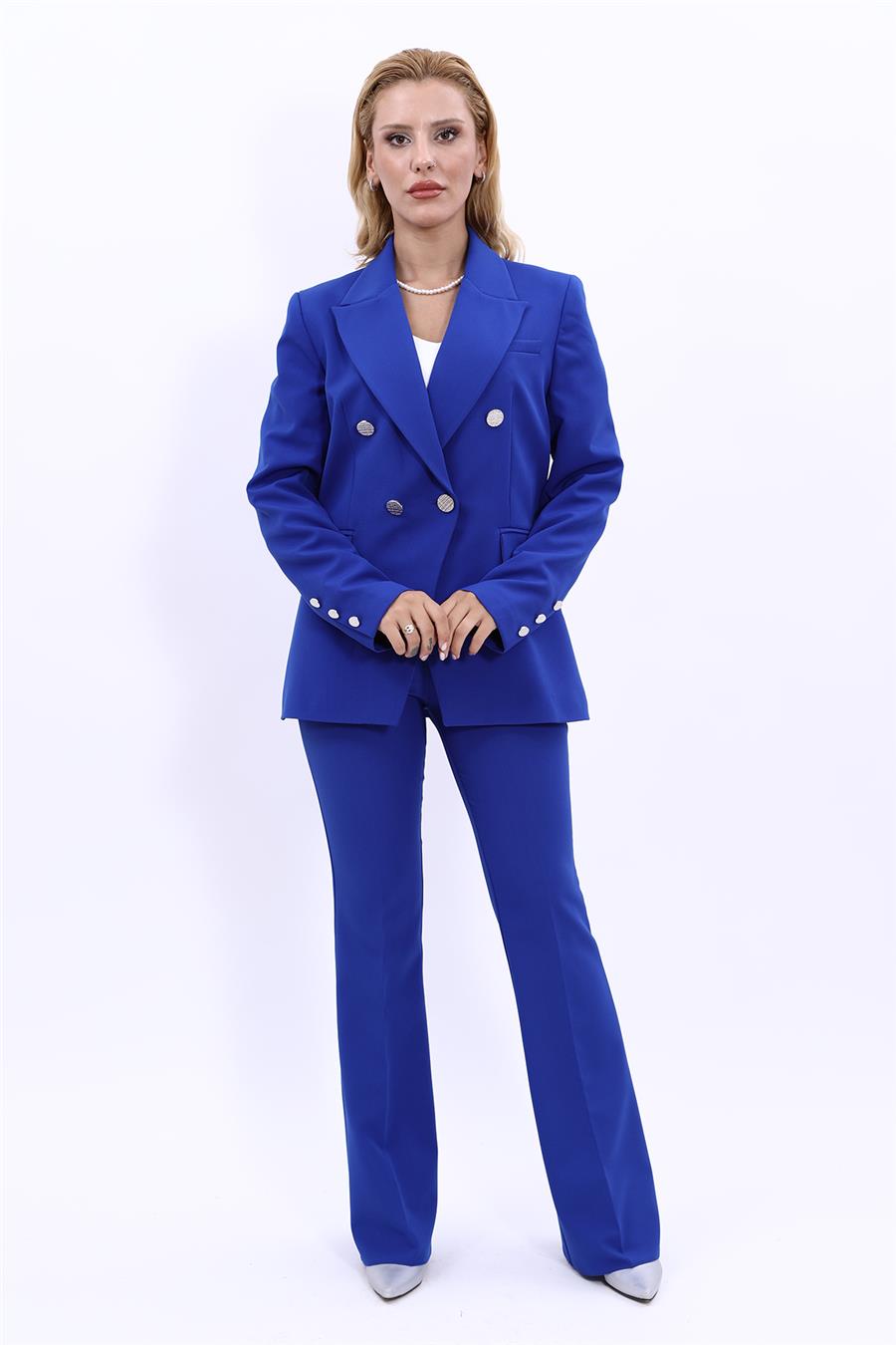 Erkek Yaka  Çapraz Ceket & İspanyol Paça Pantolon-Saks - 1047530